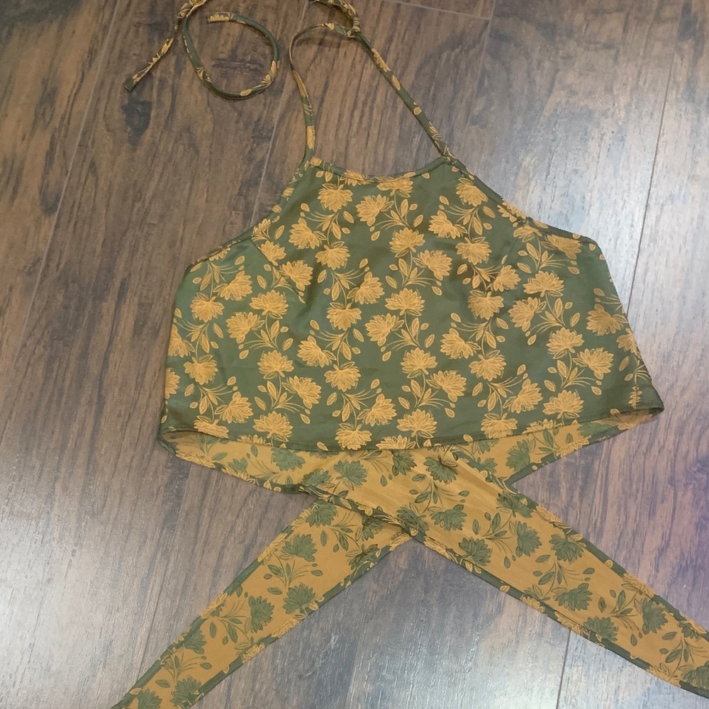 Floral Green and Yellow Crop Top